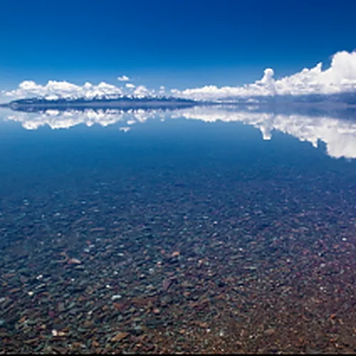 Cloud reflections in Sayram Lake