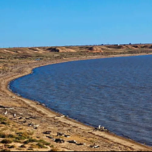 Ulungur Lake on the horizon