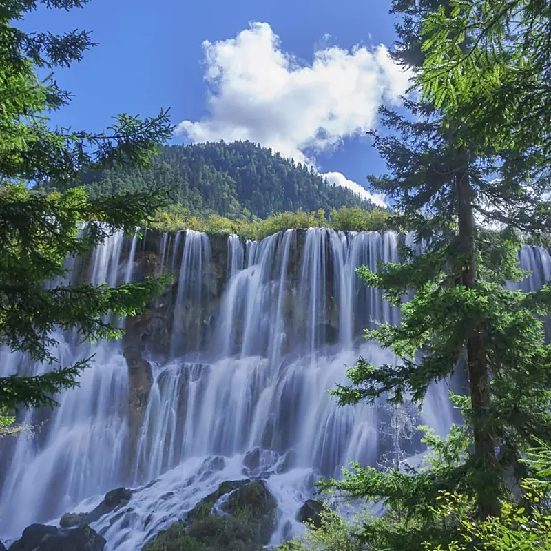 Nuorilang waterfall, the widest travertine fall in the park