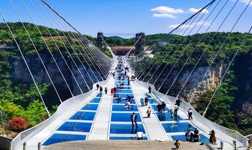 Walking the glass bridge deck